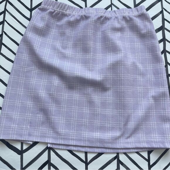 SHEIN Size XS Plaid Striped Mini Skirt Purple and White - Picture 2 of 3
